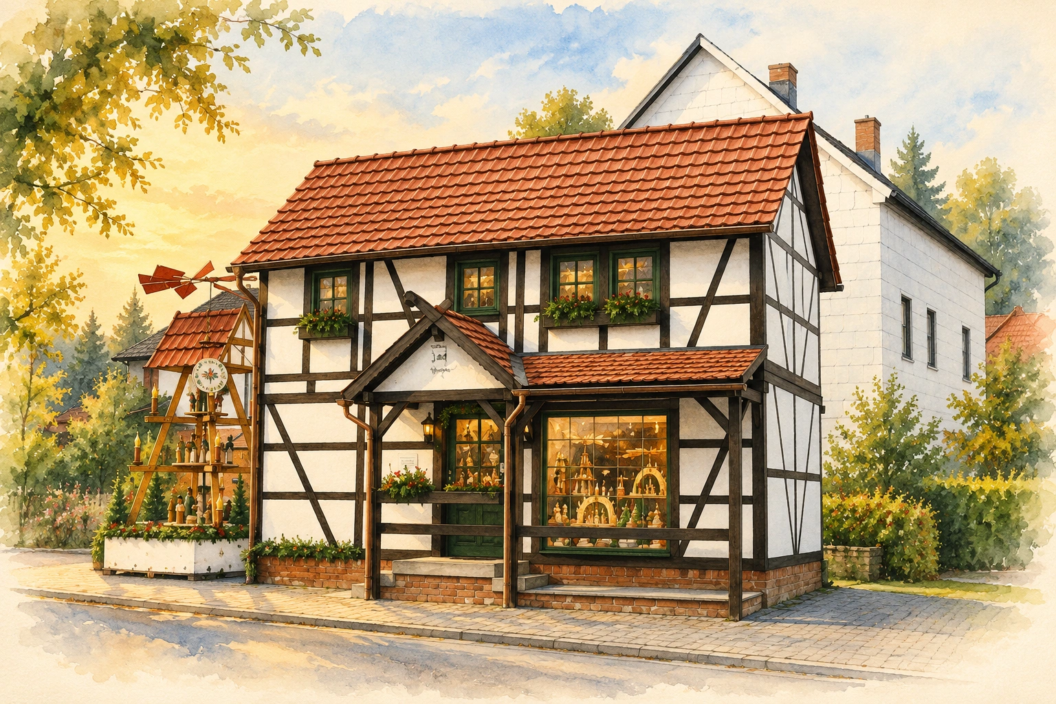 Aquarellillustration unseres Hexenhäuschens in Wahlwinkel